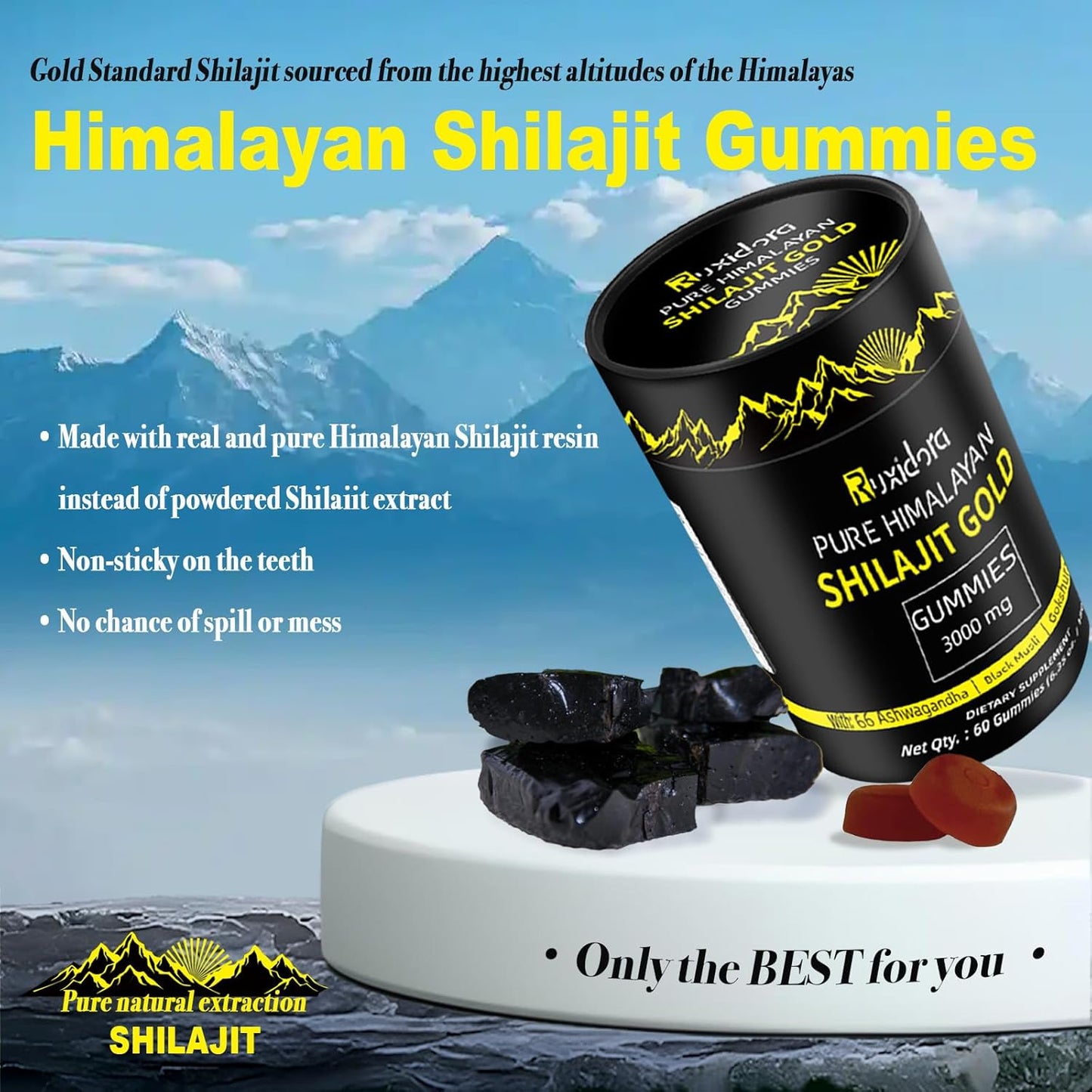 Pure Shilajit Gummies Gold | Ashwagandha, Fulvic Acid & 85+ Trace Minerals