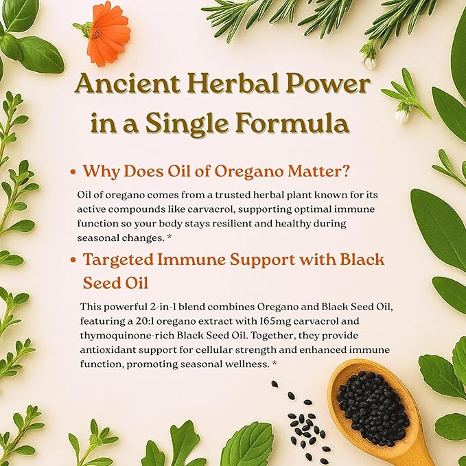Oil of Oregano Black Seed Oil Capsules – Immune Support 60 Count