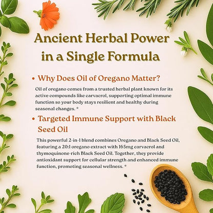 Oil of Oregano Black Seed Oil Capsules – Immune Support 60 Count