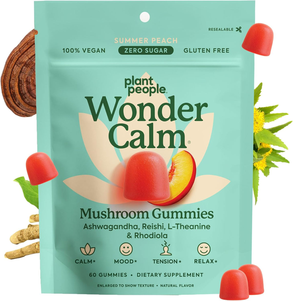 Mushroom Ashwagandha Stress Relief Gummies – Calm, Mood & Anxiety Support 60 Count