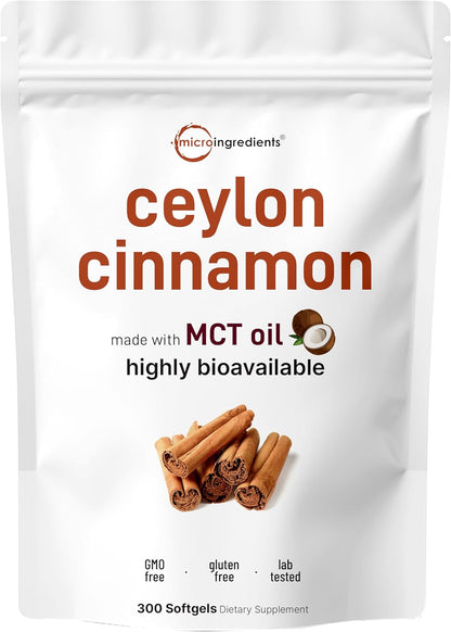 Ceylon Cinnamon Softgels 300ct | with MCT Oil | Blood Sugar Support