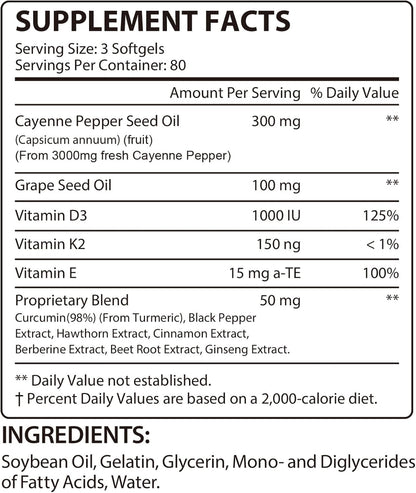 Cayenne Pepper Softgels 3000mg | Herbal Blend with Turmeric & Ginseng