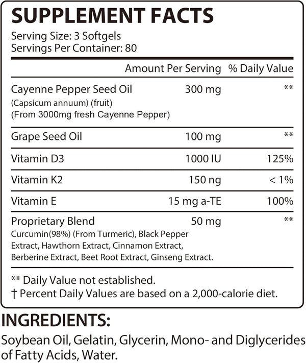 Cayenne Pepper Softgels 3000mg - Herbal Blend with Turmeric & Ginseng