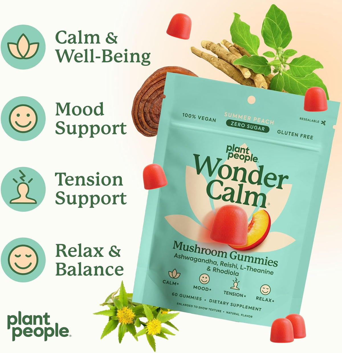 Mushroom Ashwagandha Stress Relief Gummies – Calm, Mood & Anxiety Support 60 Count