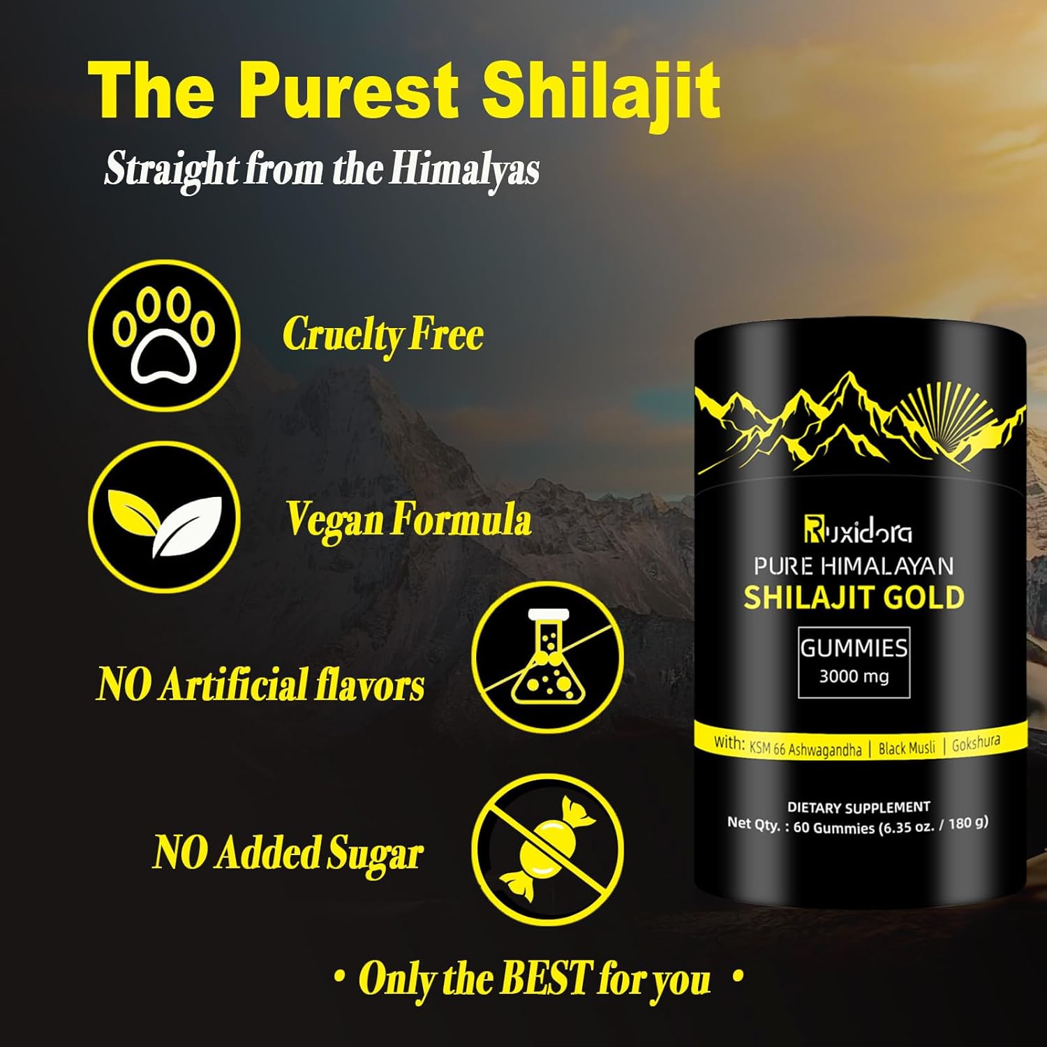Pure Shilajit Gummies Gold I Lab Tested I No Added Sugar I Ashwagandha,Gokshura| Fulvic Acid & 85+ Trace Minerals I for Men, Women I Non-GMO I & Organic I 60 Gummies