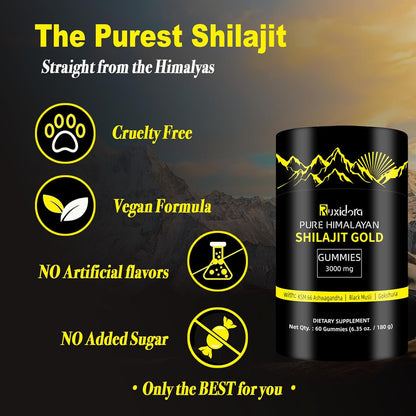 Pure Shilajit Gummies Gold | Ashwagandha, Fulvic Acid & 85+ Trace Minerals