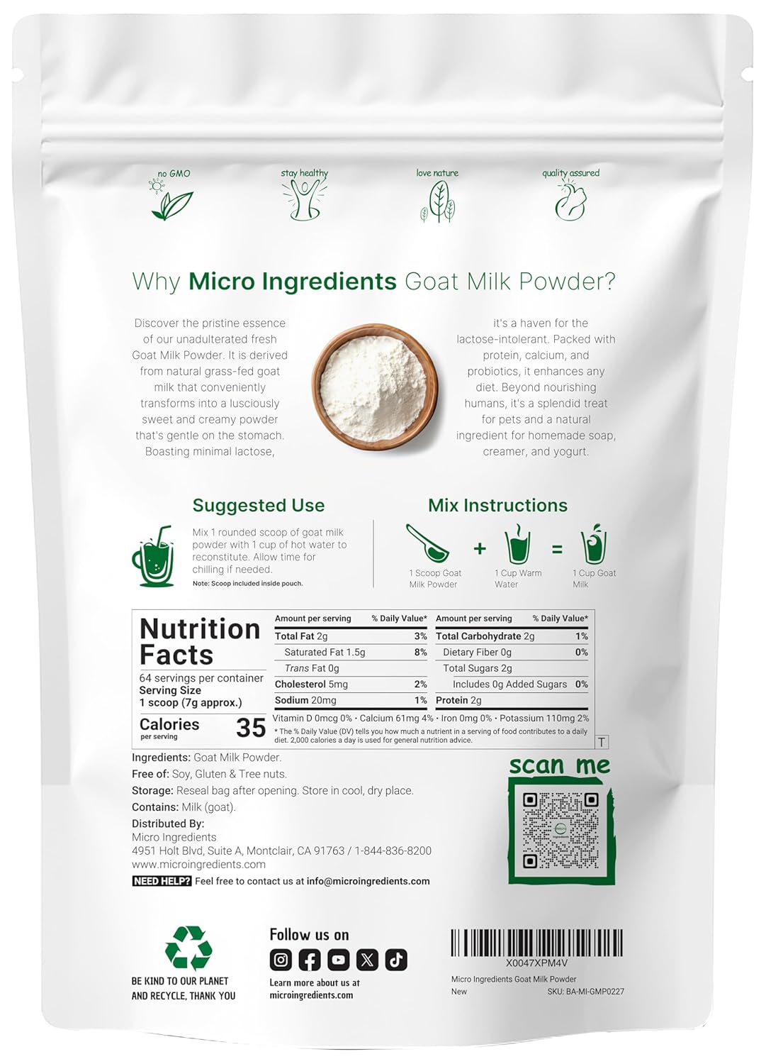 Grass-Fed Goat Milk Powder | Pure Australian Source | 1 Lb
