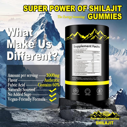 Pure Shilajit Gummies Gold | Ashwagandha, Fulvic Acid & 85+ Trace Minerals