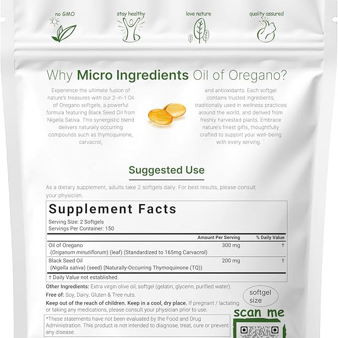 Oil of Oregano Black Seed Oil Capsules – Immune Support 60 Count