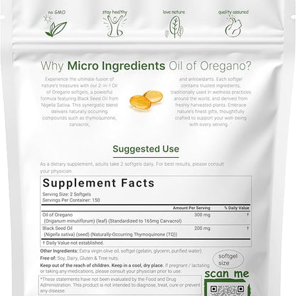 Oil of Oregano Black Seed Oil Capsules – Immune Support 60 Count