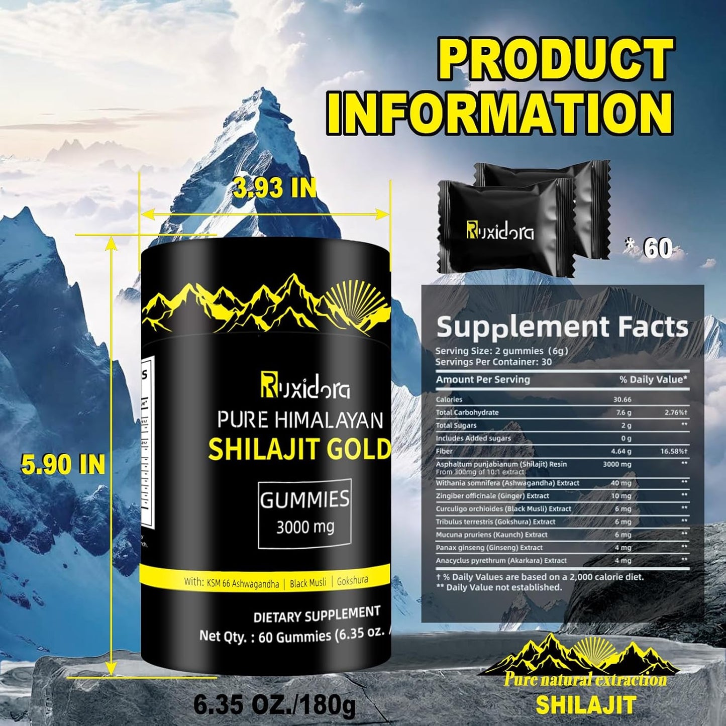 Pure Shilajit Gummies Gold | Ashwagandha, Fulvic Acid & 85+ Trace Minerals