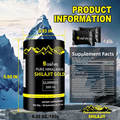 Pure Shilajit Gummies Gold | Ashwagandha, Fulvic Acid & 85+ Trace Minerals