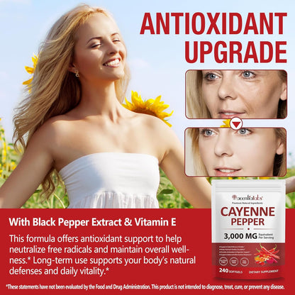 Cayenne Pepper Softgels 3000mg | Herbal Blend with Turmeric & Ginseng