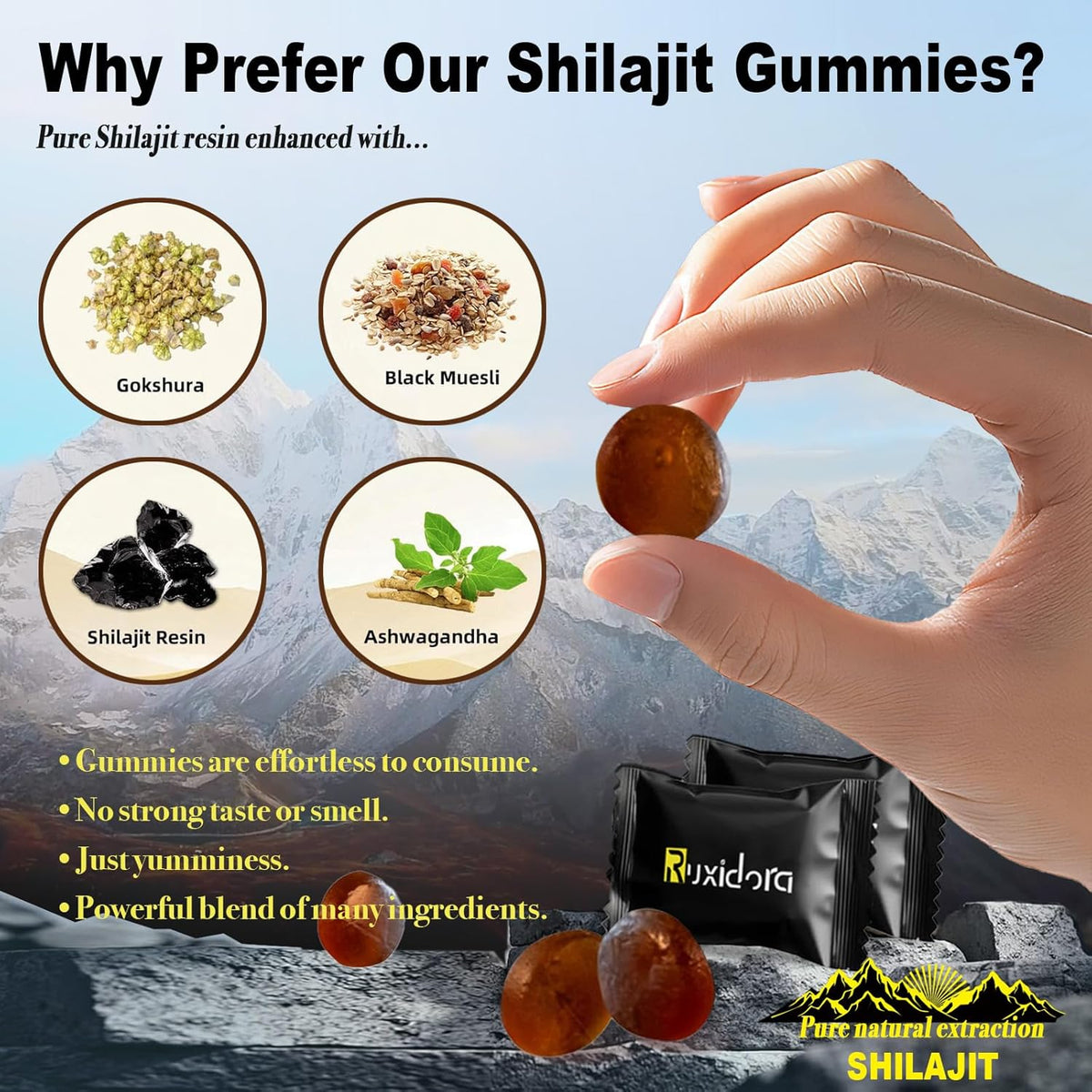 Pure Shilajit Gummies Gold | Ashwagandha, Fulvic Acid & 85+ Trace Minerals