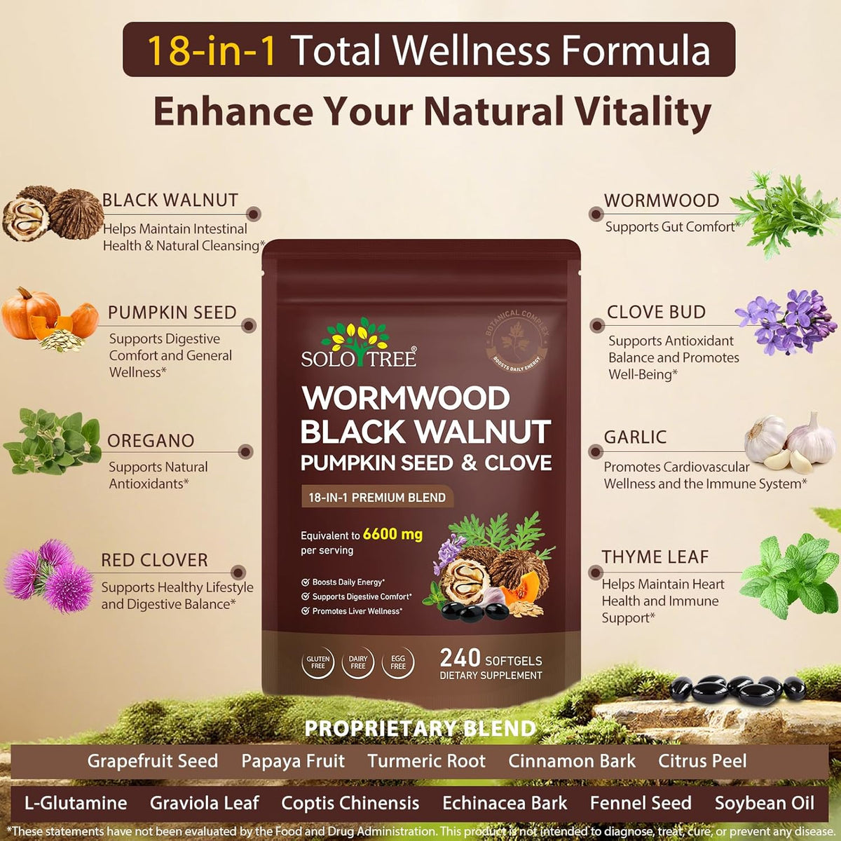 Wormwood Black Walnut Clove Complex | 18-in-1 Gut Cleanse Formula