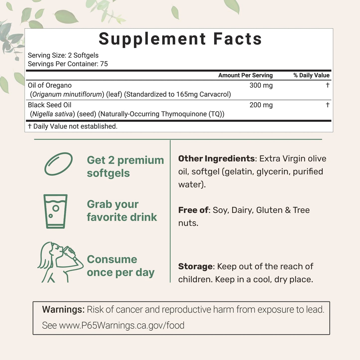 Oil of Oregano Black Seed Oil Capsules – Immune Support 60 Count