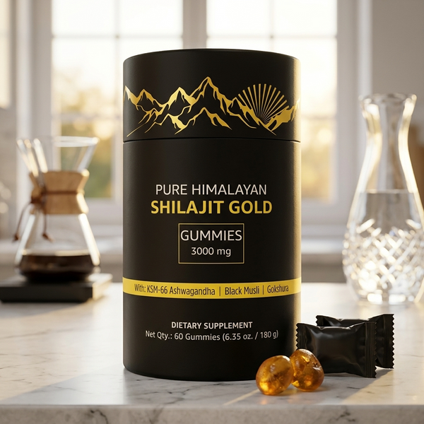 Pure Shilajit Gummies Gold - Ashwagandha, Fulvic Acid & 85+ Trace Minerals